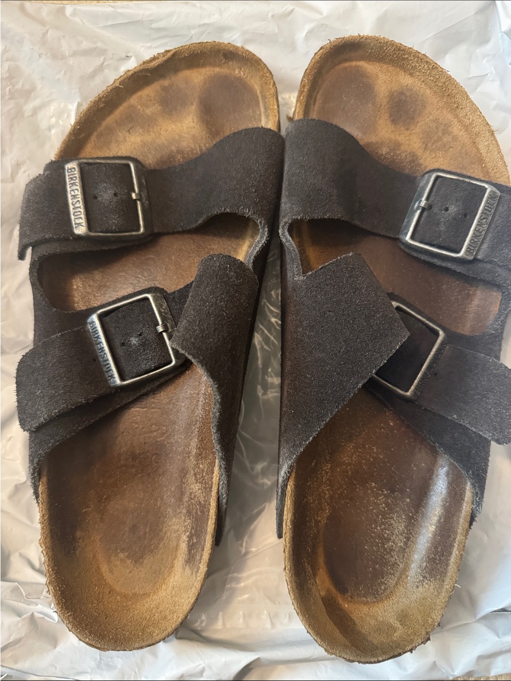 Birkenstock Arizona Two-Strap Suede Sandals in Dark grey